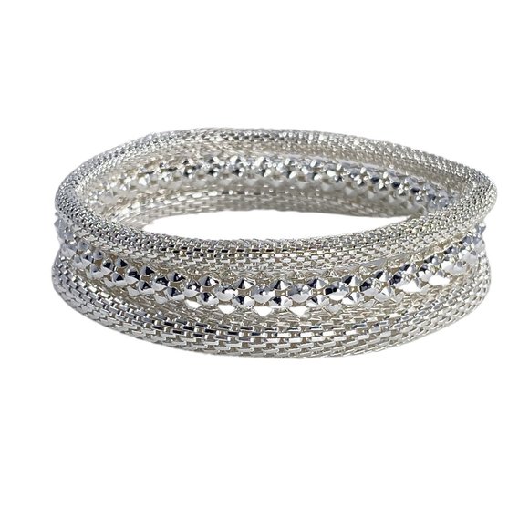 Mesh Chain Stretch Multilayer Bracelets Set of 3 - Picture 4 of 5